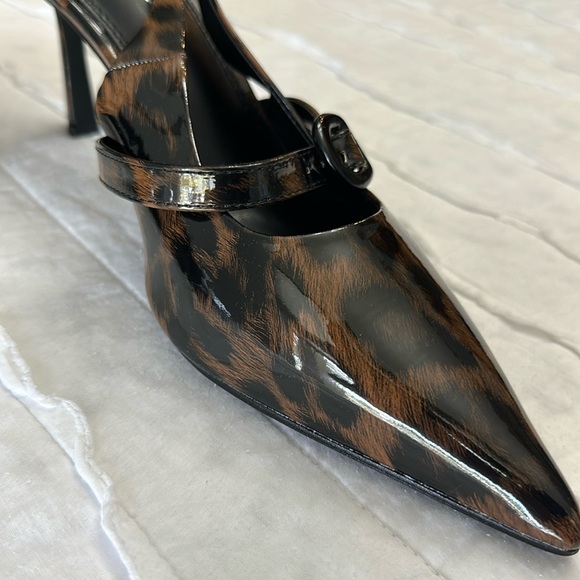 Faux Leather Leopard Sling Back Pointed Court Heels - Picture 9 of 11